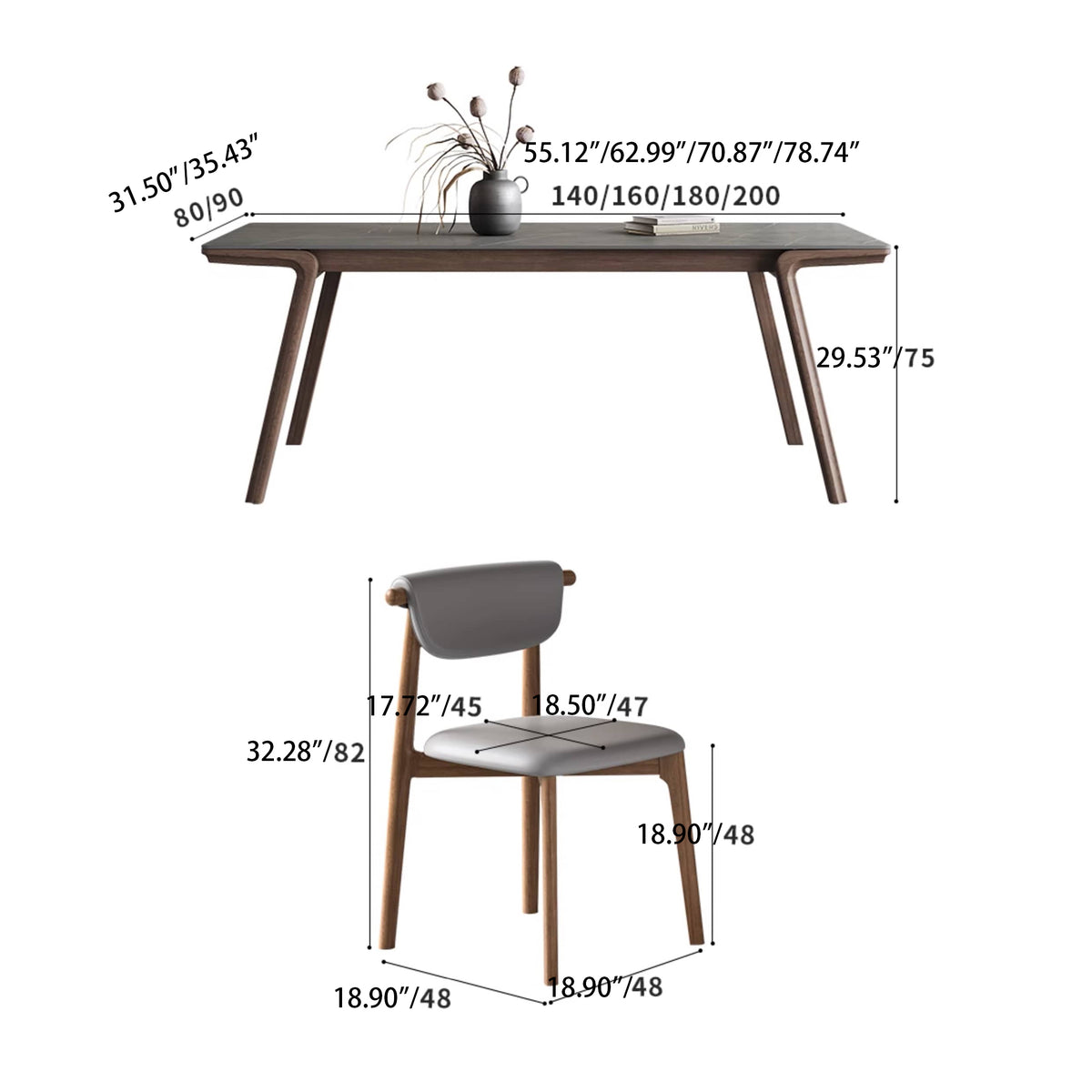 Sleek Gray Sintered Stone Table with Elegant Ash Wood Base hagst-564