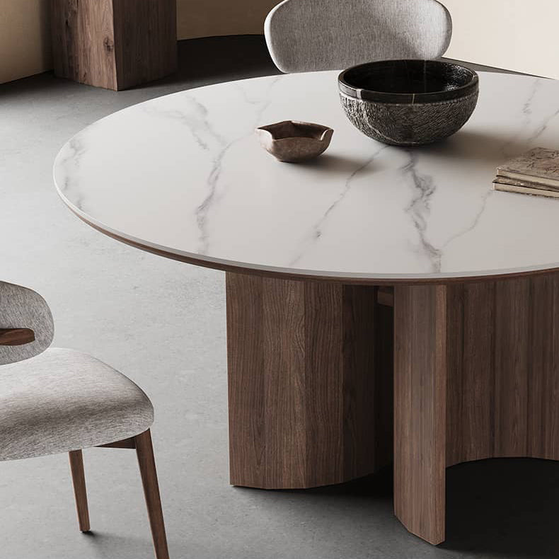 Sleek White Sintered Stone & Ash Wood Multi-Layer Board Table for Modern Spaces hagst-565