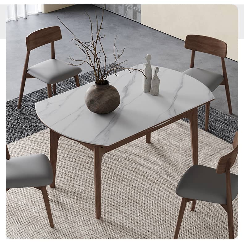 Luxury White Sintered Stone Table with Oak Wood Finish and Multi-Layer Board Design hagst-566