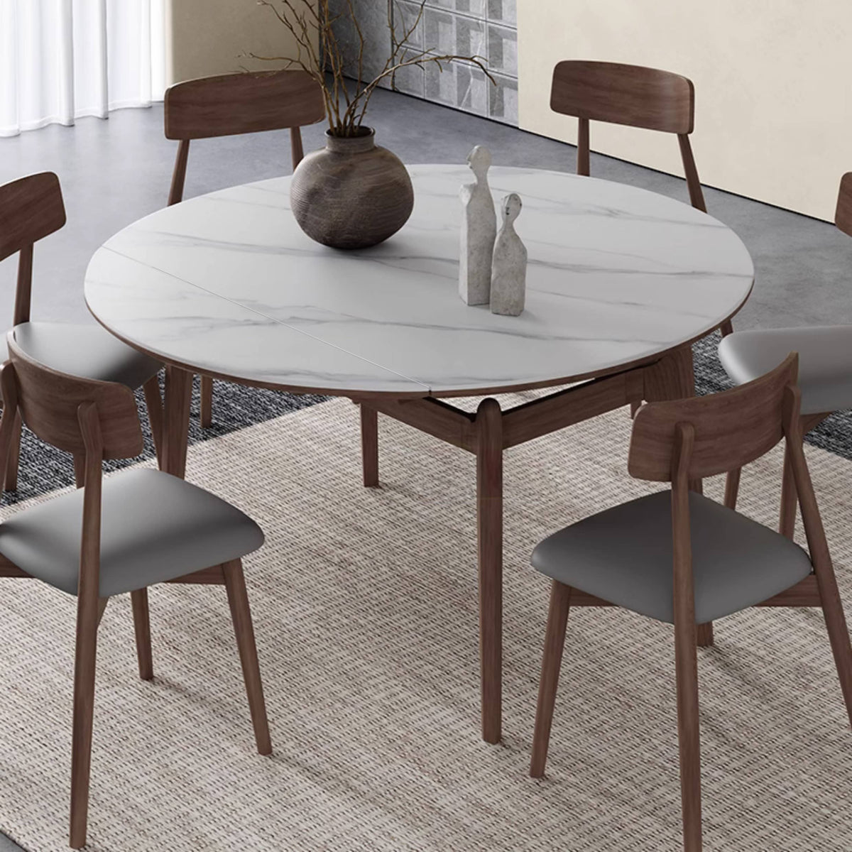 Luxury White Sintered Stone Table with Oak Wood Finish and Multi-Layer Board Design hagst-566