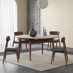 Luxury White Sintered Stone Table with Oak Wood Finish and Multi-Layer Board Design hagst-566