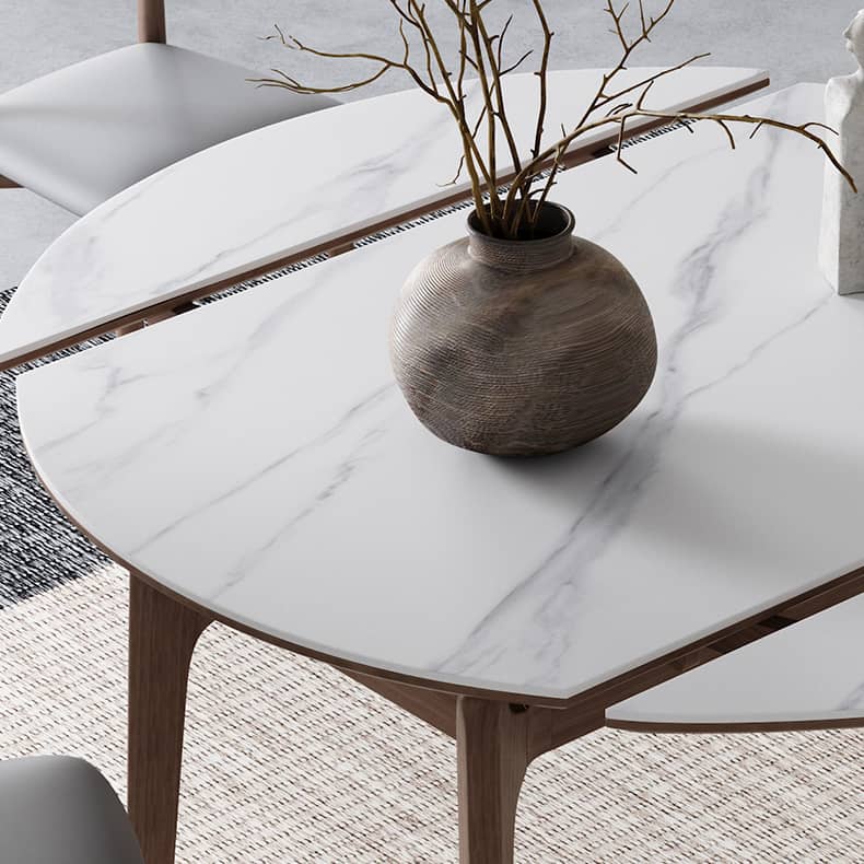 Luxury White Sintered Stone Table with Oak Wood Finish and Multi-Layer Board Design hagst-566