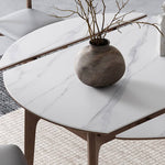 Luxury White Sintered Stone Table with Oak Wood Finish and Multi-Layer Board Design hagst-566