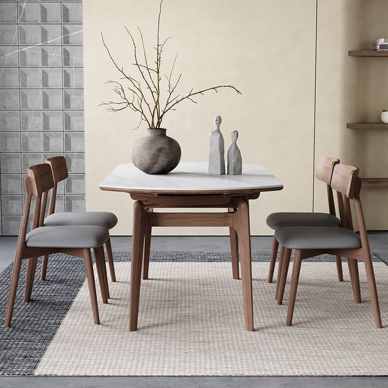 Luxury White Sintered Stone Table with Oak Wood Finish and Multi-Layer Board Design hagst-566