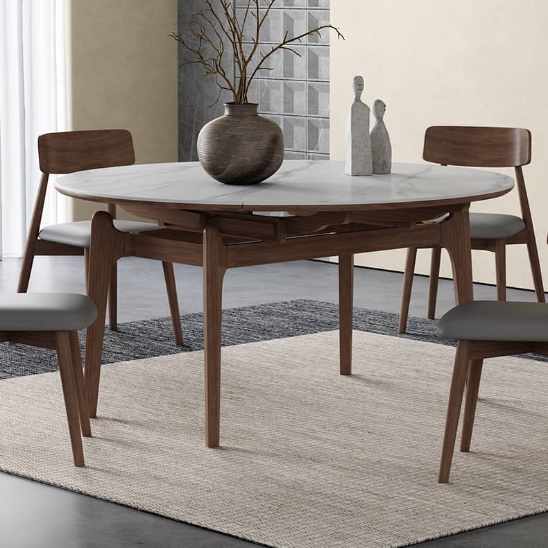 Luxury White Sintered Stone Table with Oak Wood Finish and Multi-Layer Board Design hagst-566