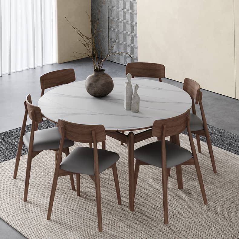 Luxury White Sintered Stone Table with Oak Wood Finish and Multi-Layer Board Design hagst-566