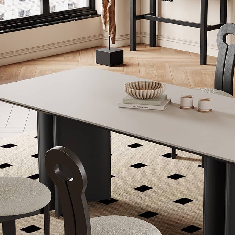 Elegant White Sintered Stone Table with Durable Multi-Layer Wood Top hagst-567