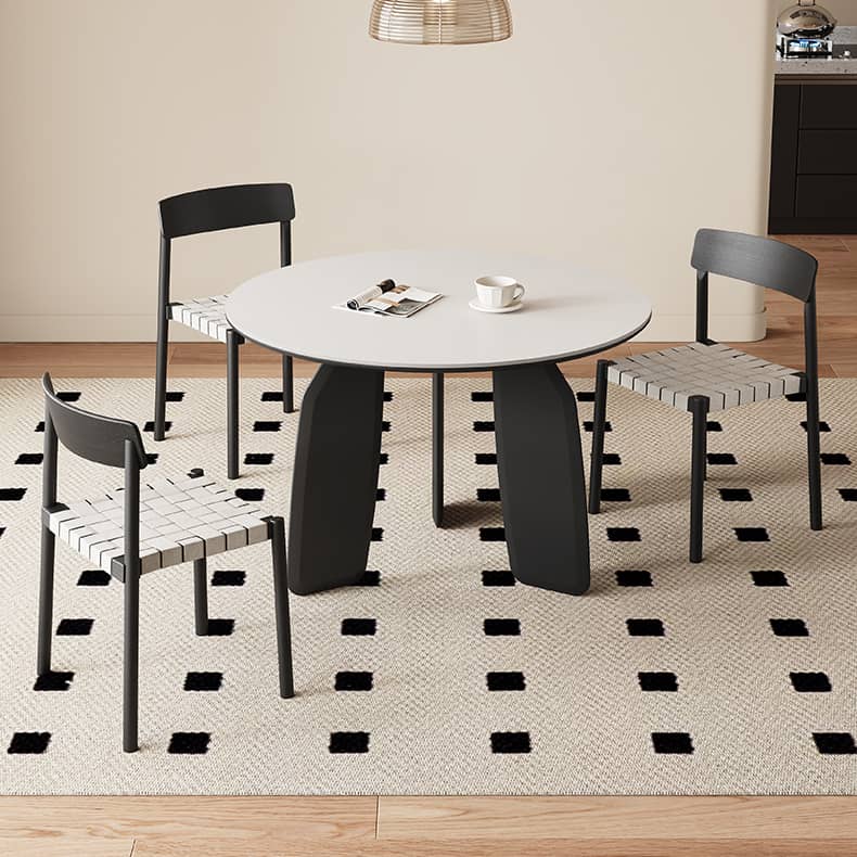 Elegant White Sintered Stone Dining Table with Oak Wood Multi-Layer Board hagst-568