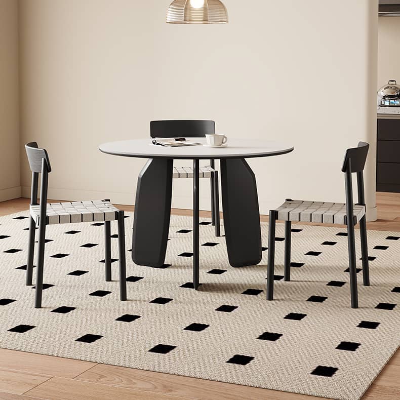 Elegant White Sintered Stone Dining Table with Oak Wood Multi-Layer Board hagst-568