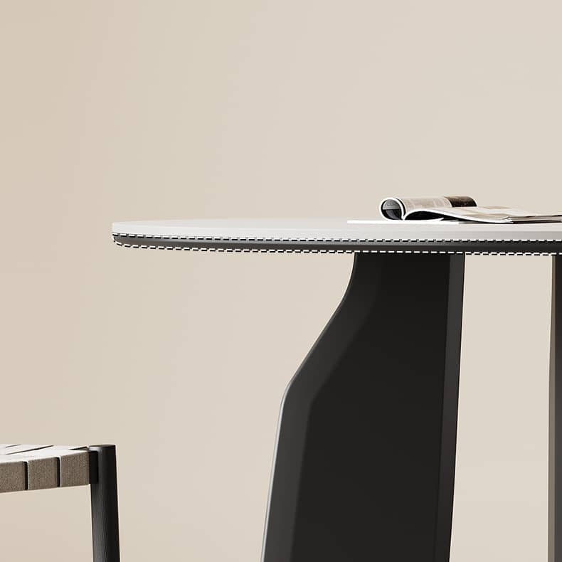 Elegant White Sintered Stone Dining Table with Oak Wood Multi-Layer Board hagst-568