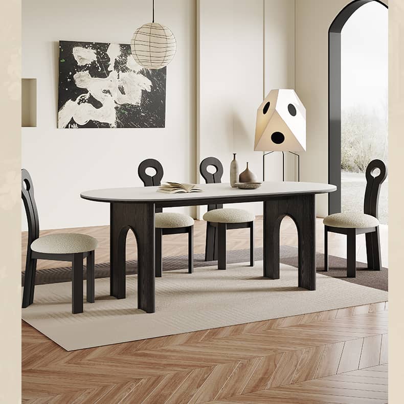 Sleek White Sintered Stone and Ash Wood Multi-Layer Board Table for Modern Interiors hagst-569