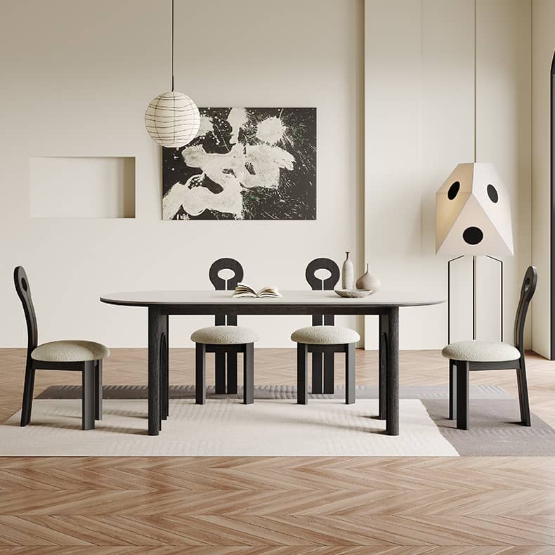 Sleek White Sintered Stone and Ash Wood Multi-Layer Board Table for Modern Interiors hagst-569