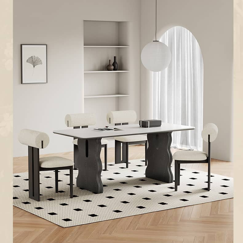 Modern White Sintered Stone and Ash Wood Multi-Layer Board Table hagst-570