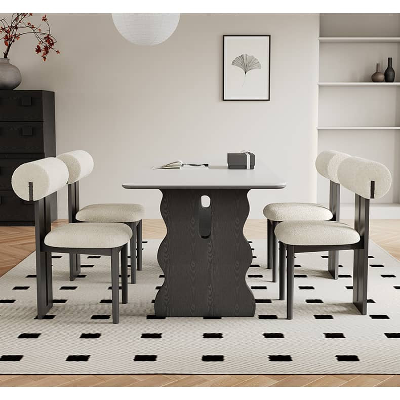 Modern White Sintered Stone and Ash Wood Multi-Layer Board Table hagst-570