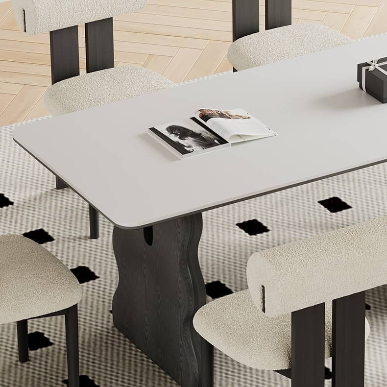Modern White Sintered Stone and Ash Wood Multi-Layer Board Table hagst-570