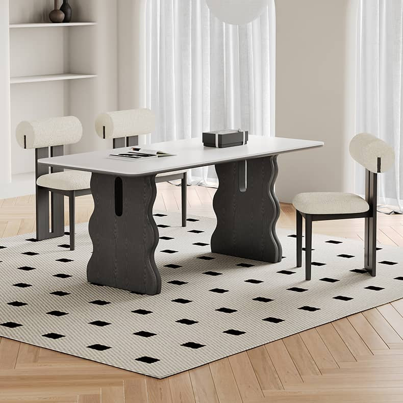 Modern White Sintered Stone and Ash Wood Multi-Layer Board Table hagst-570