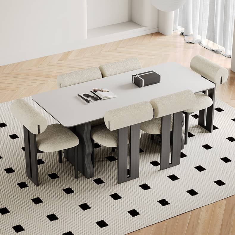 Modern White Sintered Stone and Ash Wood Multi-Layer Board Table hagst-570