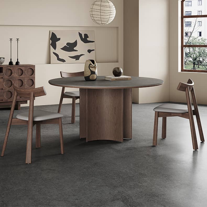 Modern Gray Sintered Stone Table with Ash Wood Multi-Layer Design hagst-575