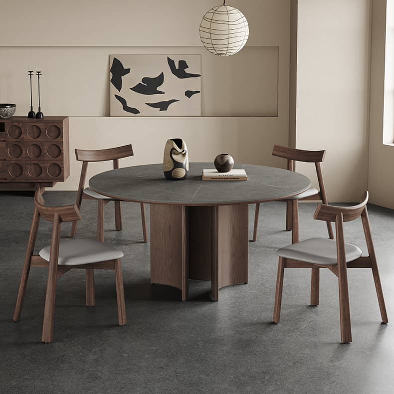 Modern Gray Sintered Stone Table with Ash Wood Multi-Layer Design hagst-575