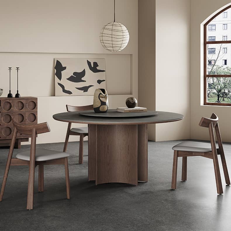 Modern Gray Sintered Stone Table with Ash Wood Multi-Layer Design hagst-575