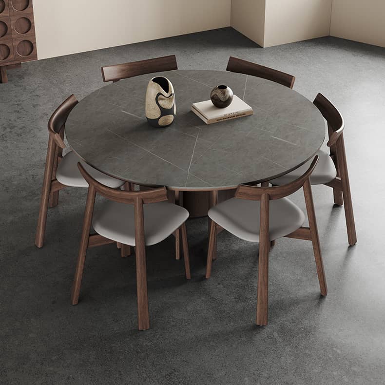 Modern Gray Sintered Stone Table with Ash Wood Multi-Layer Design hagst-575