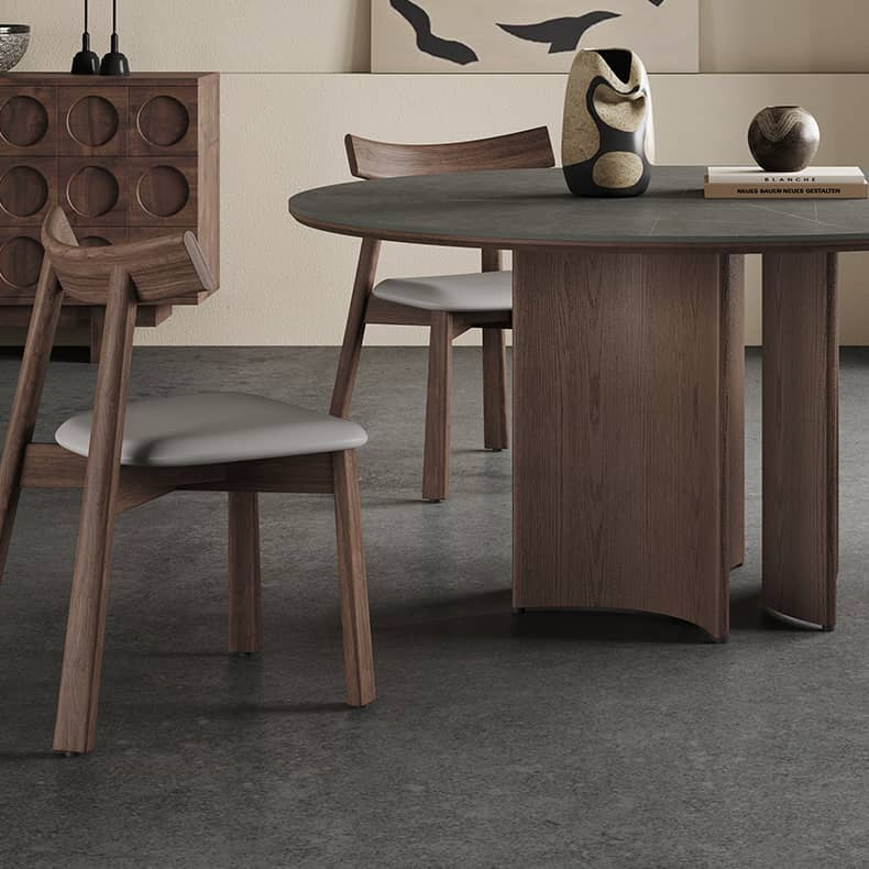 Modern Gray Sintered Stone Table with Ash Wood Multi-Layer Design hagst-575