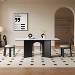 Modern White Sintered Stone & Oak Wood Multi-Layer Dining Table hagst-576