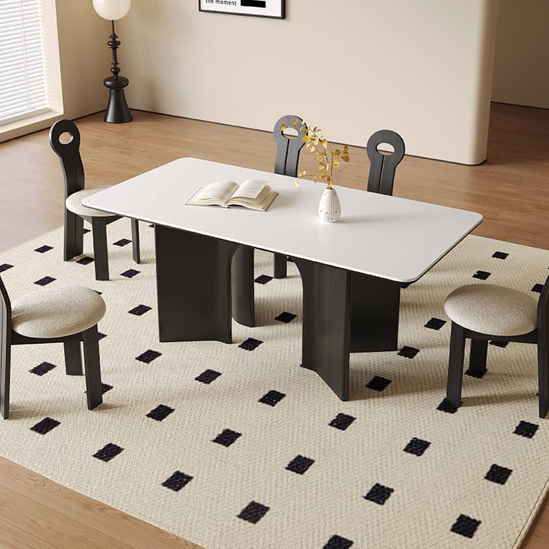 Modern White Sintered Stone & Oak Wood Multi-Layer Dining Table hagst-576