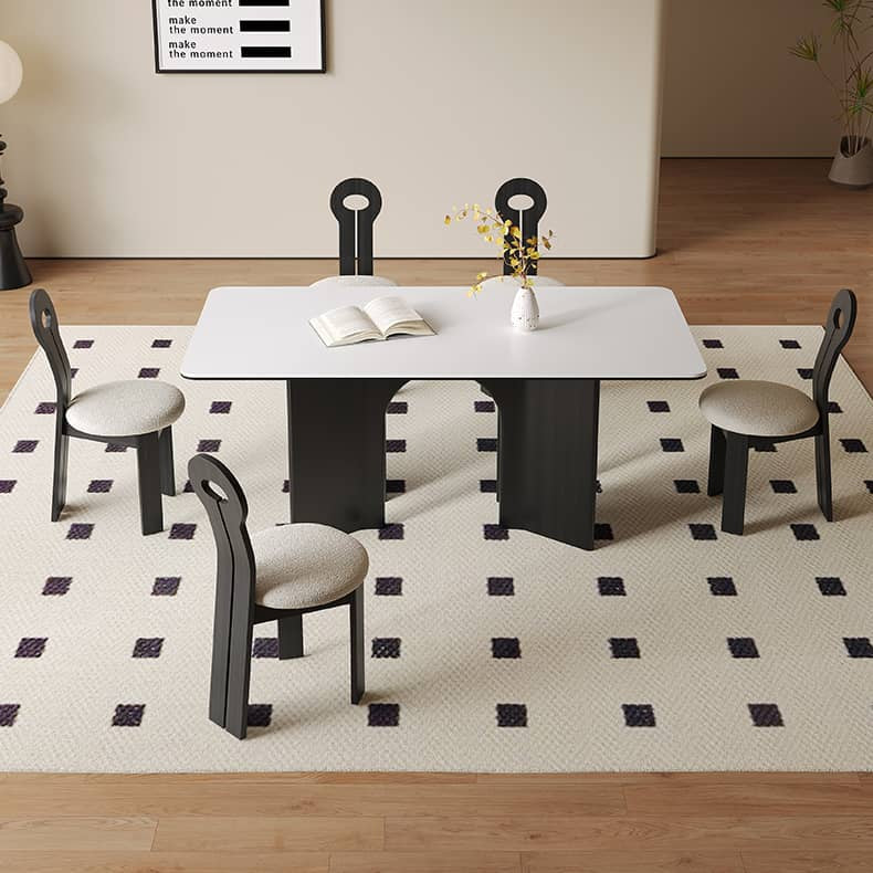 Modern White Sintered Stone & Oak Wood Multi-Layer Dining Table hagst-576