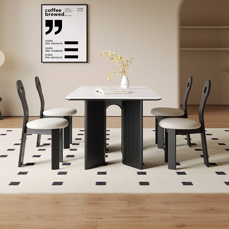 Modern White Sintered Stone & Oak Wood Multi-Layer Dining Table hagst-576