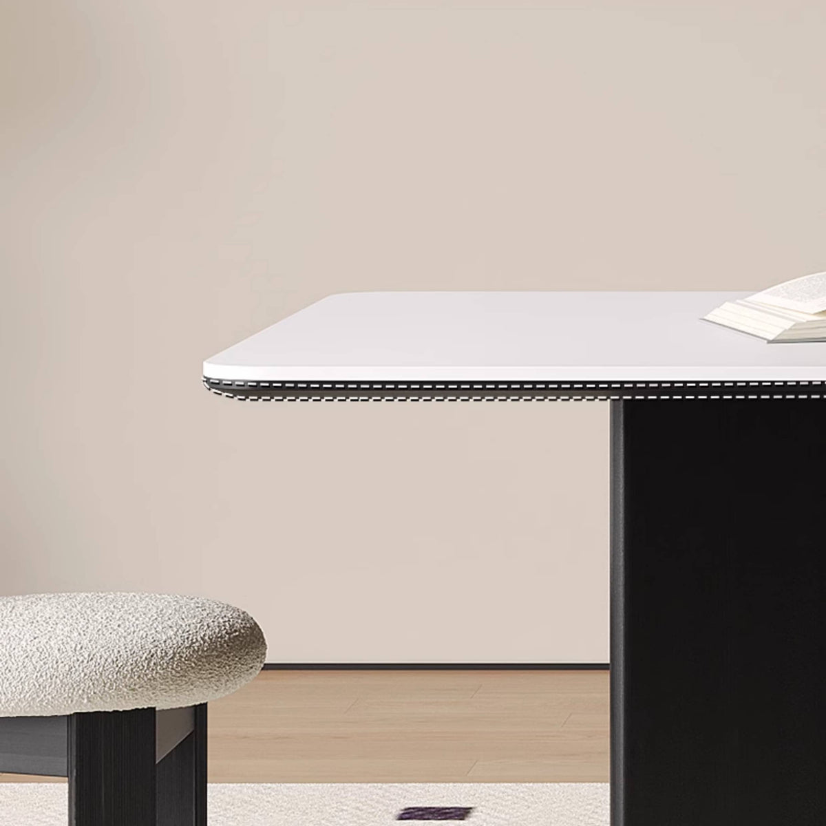 Modern White Sintered Stone & Oak Wood Multi-Layer Dining Table hagst-576