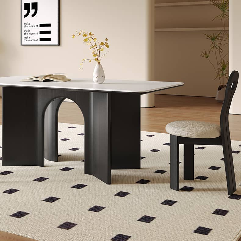 Modern White Sintered Stone & Oak Wood Multi-Layer Dining Table hagst-576