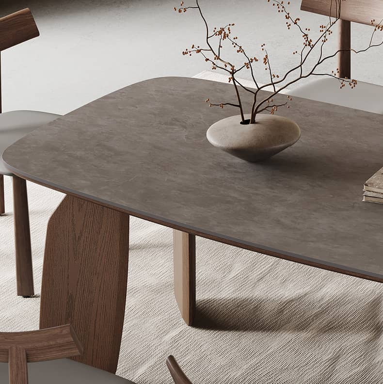 Luxurious Gray Sintered Stone and Oak Wood Multi-Layer Board Table - Modern Elegance for Your Home hagst-577