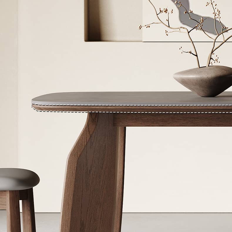 Luxurious Gray Sintered Stone and Oak Wood Multi-Layer Board Table - Modern Elegance for Your Home hagst-577