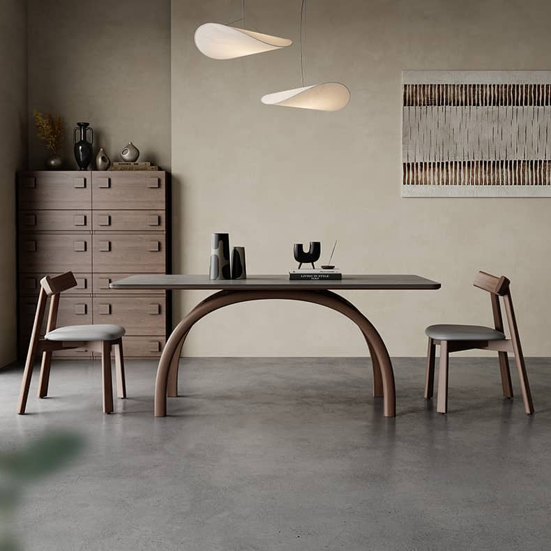 Modern Gray Sintered Stone and Ash Wood Multi-Layer Board Table hagst-579