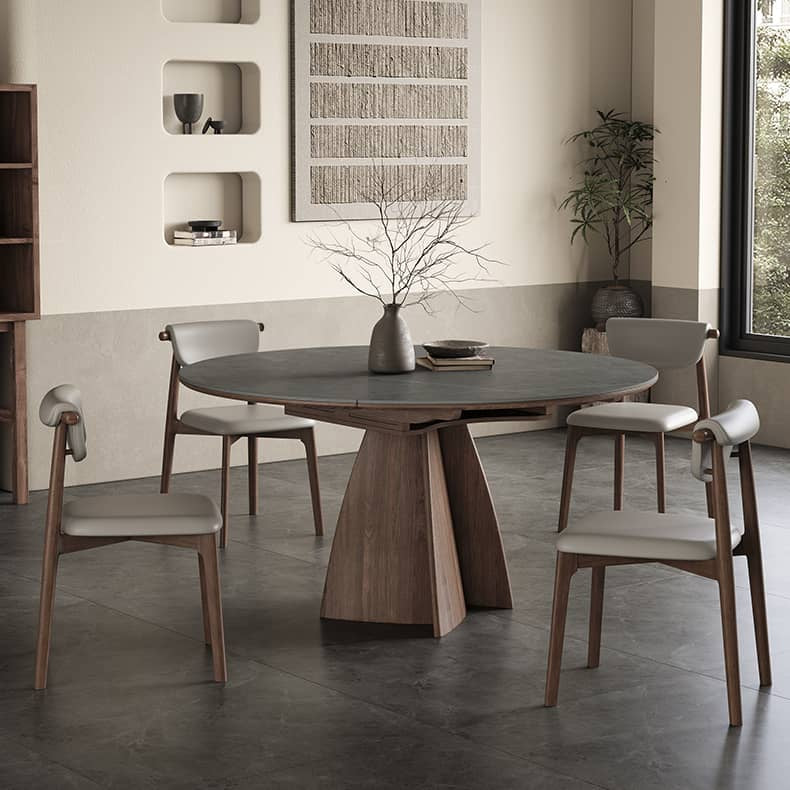 Modern Table with Elegant Gray Sintered Stone and Ash Wood Multi-Layer Board hagst-580