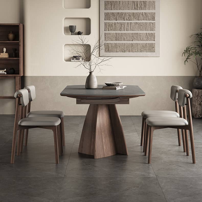Modern Table with Elegant Gray Sintered Stone and Ash Wood Multi-Layer Board hagst-580