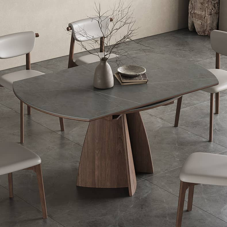 Modern Table with Elegant Gray Sintered Stone and Ash Wood Multi-Layer Board hagst-580