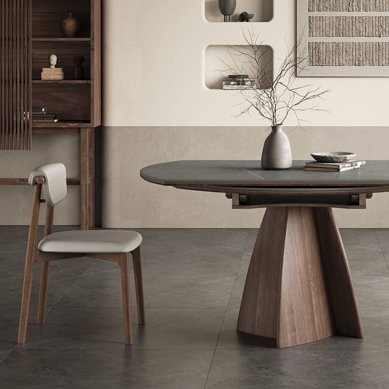 Modern Table with Elegant Gray Sintered Stone and Ash Wood Multi-Layer Board hagst-580