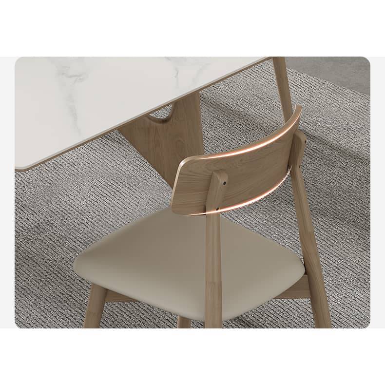 Sleek Off-White Faux Leather Chair with Natural Oak Wood Finish & Plush Foam Cushion hagst-814