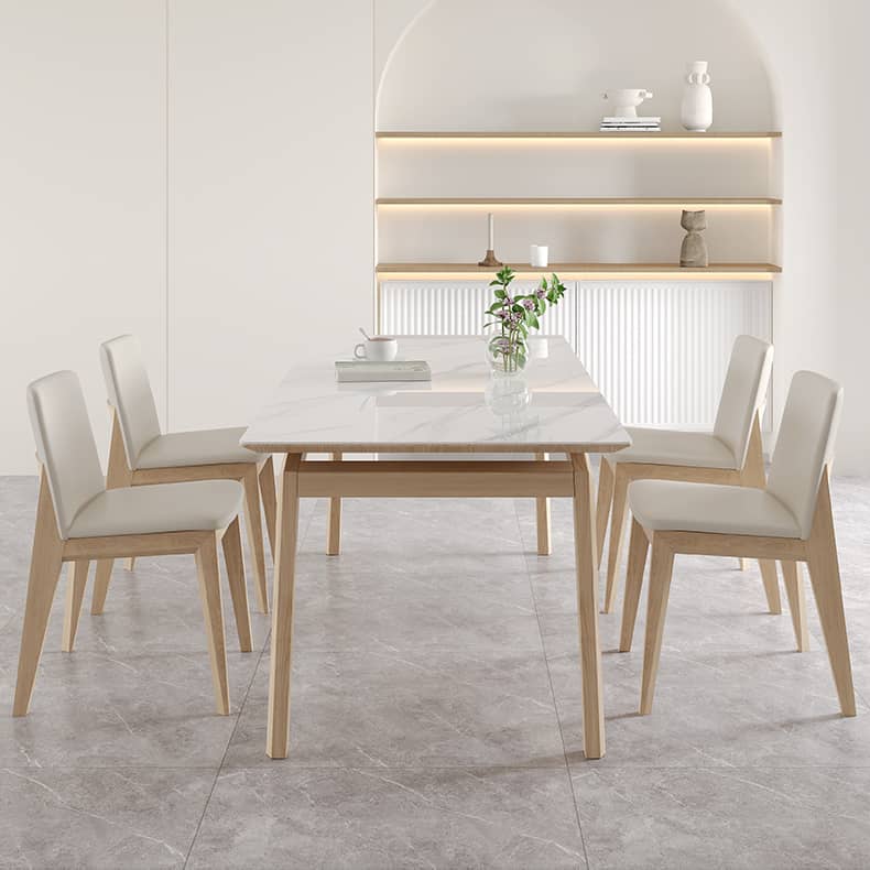 Elegant Off White Chair with Natural Ash Wood and Faux Leather Upholstery hagst-816