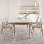 Elegant Off White Chair with Natural Ash Wood and Faux Leather Upholstery hagst-816