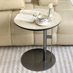 Stylish Synthetic Leather and Stainless Steel Tea Table – Modern Minimalist Round Side Table for Living Room Décor hakt-5147