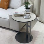 Stylish Synthetic Leather and Stainless Steel Tea Table – Modern Minimalist Round Side Table for Living Room Décor hakt-5147
