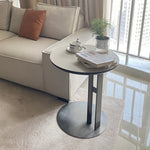 Stylish Synthetic Leather and Stainless Steel Tea Table – Modern Minimalist Round Side Table for Living Room Décor hakt-5147