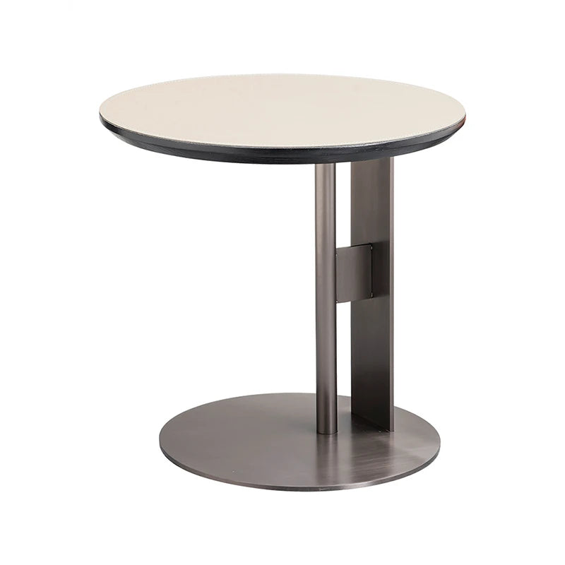 Stylish Synthetic Leather and Stainless Steel Tea Table – Modern Minimalist Round Side Table for Living Room Décor hakt-5147