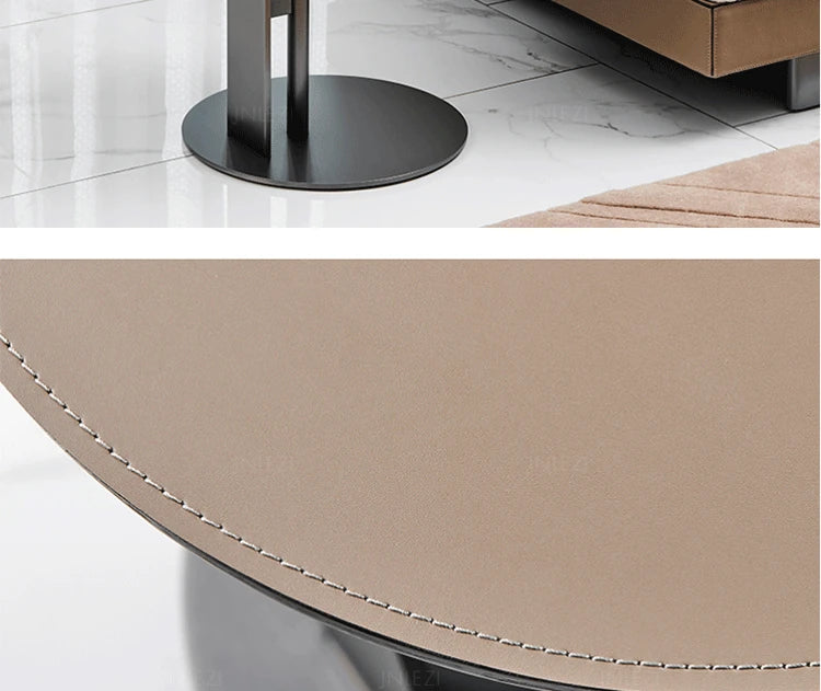 Stylish Synthetic Leather and Stainless Steel Tea Table – Modern Minimalist Round Side Table for Living Room Décor hakt-5147