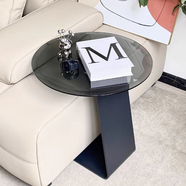 Modern Round Tempered Glass Coffee Table with Aluminum Alloy Base - Stylish Living Room Accent hakt-5148