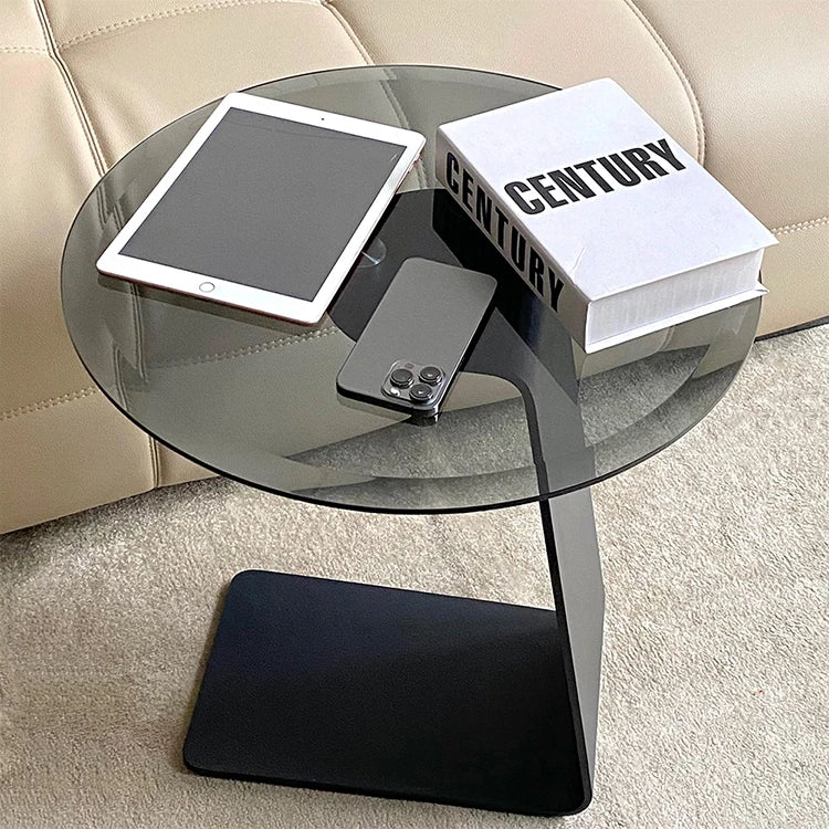 Modern Round Tempered Glass Coffee Table with Aluminum Alloy Base - Stylish Living Room Accent hakt-5148