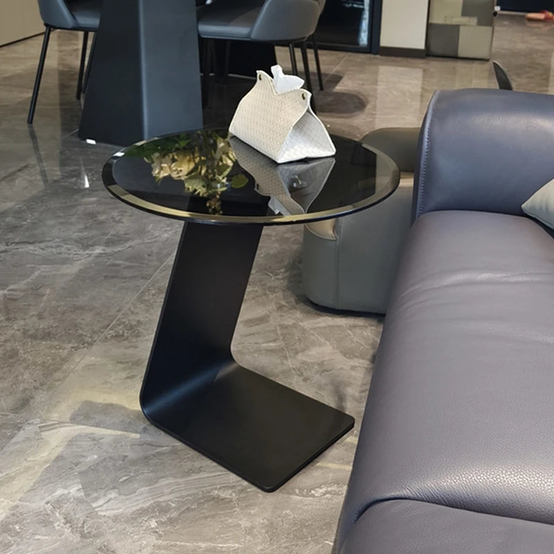 Modern Round Tempered Glass Coffee Table with Aluminum Alloy Base - Stylish Living Room Accent hakt-5148